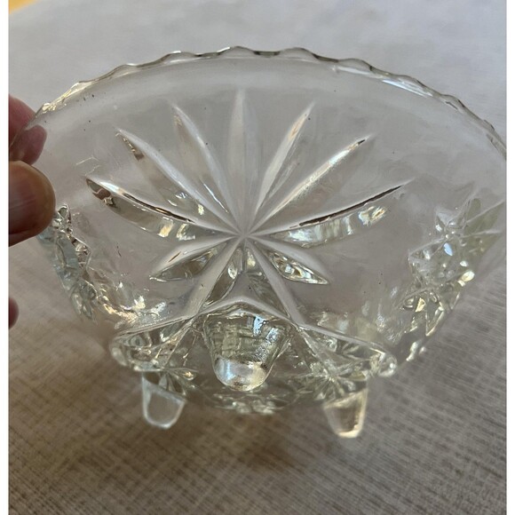 Vintage Clear Pressed Glass Footed Bowl Starburst Sawtooth Rim Candy Nut Dish - Picture 3 of 8